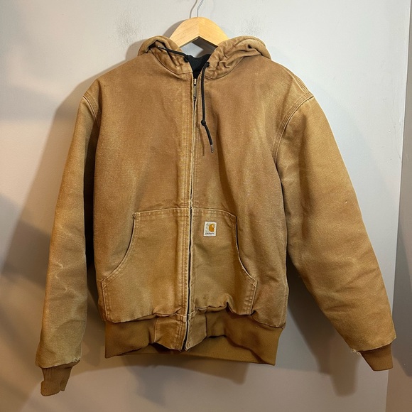 Carhartt Jackets & Blazers - Vintage Carhartt Tan Sandstone Hooded Jacket Women’s Small S Quilt Lined WJ130